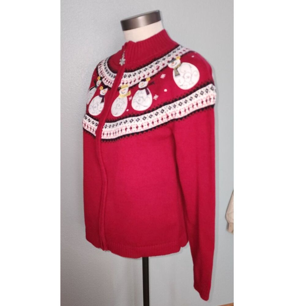 Christopher & Banks Red Zipper Embroidered Snowman Sweater Size M - Picture 2 of 8